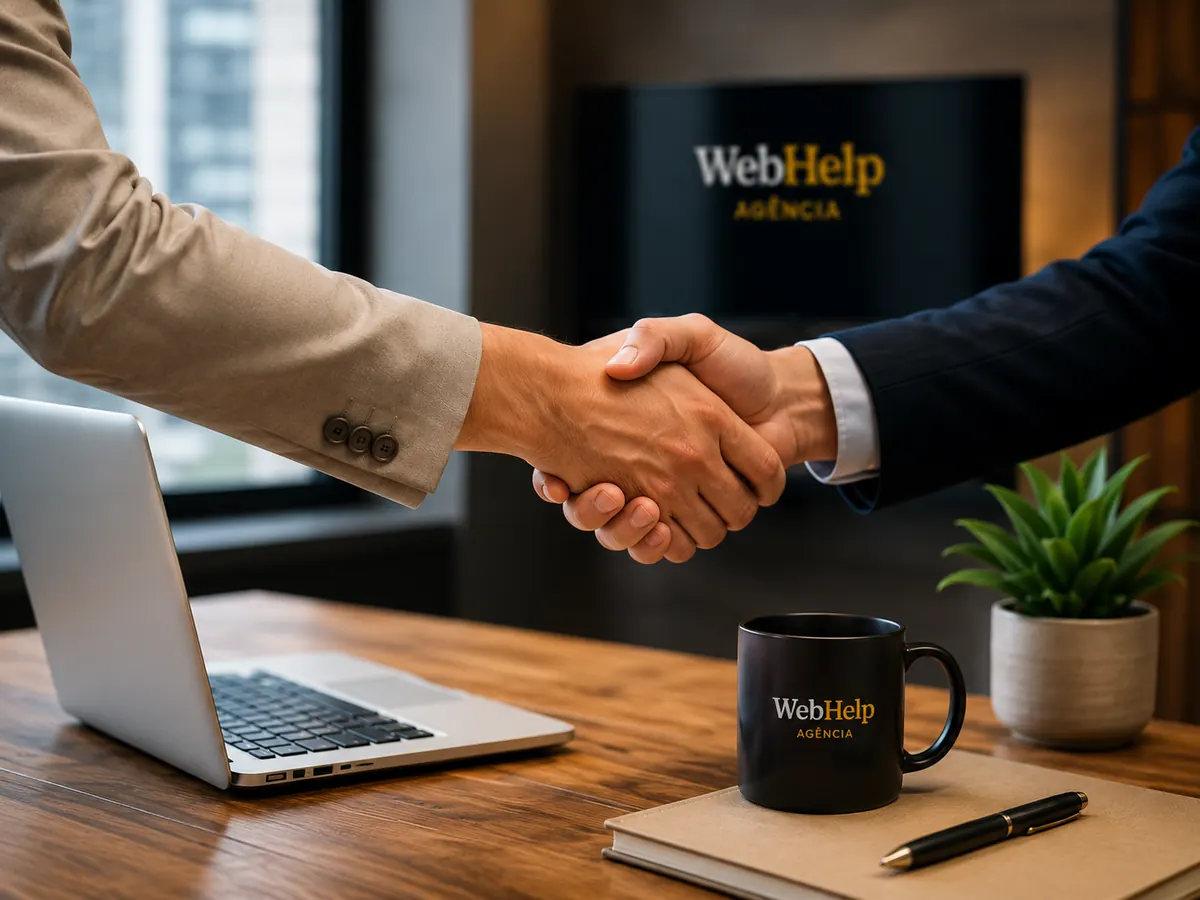 Aperto de mãos representando parceria e confiança nos projetos da WebHelp Agência